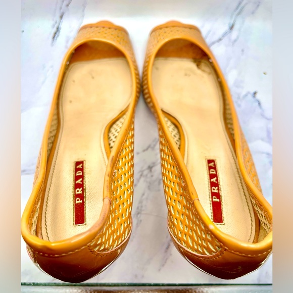 Prada Women's Tan Leather Peep Toe Pump - Picture 4 of 10